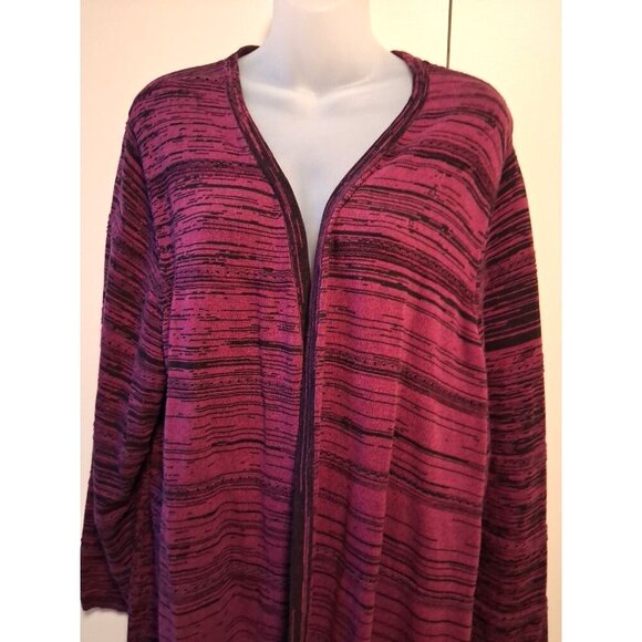 Catherines Cardigan Womens 3X Knitted Open Front 3/4 Sleeves Striped Purple - Picture 2 of 4